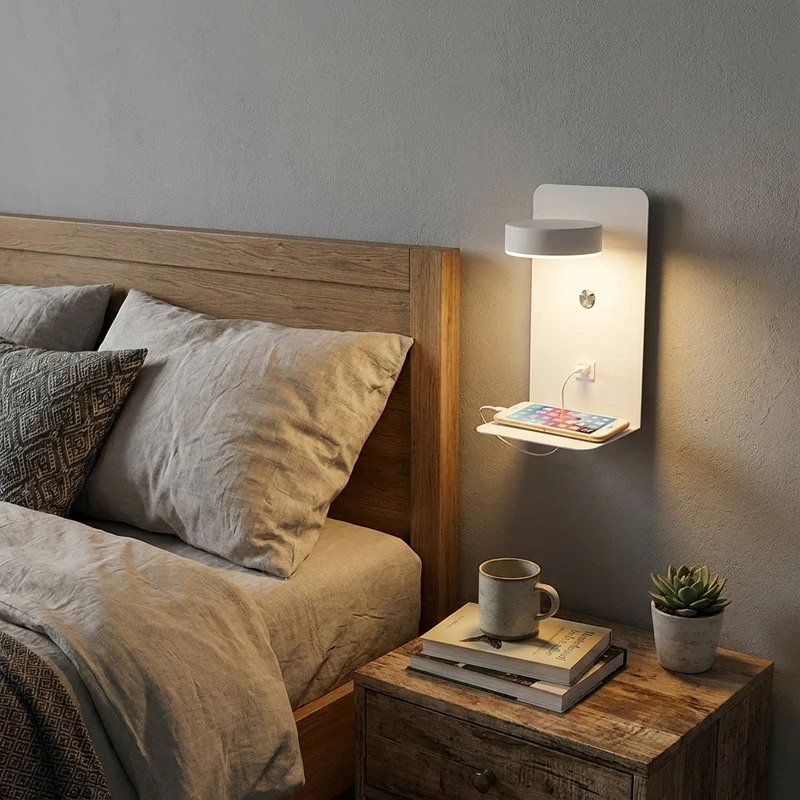 Moderne LED Wandleuchte mit USB-Ladeanschluss für Schlafzimmer und Wohnzimmer