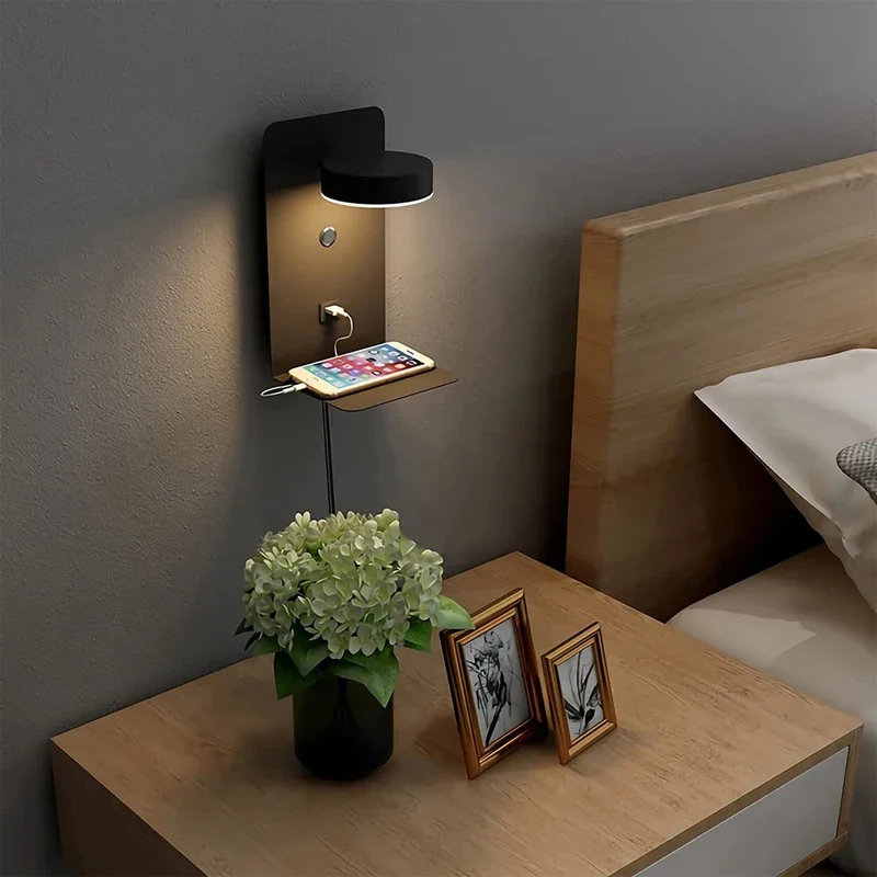 Moderne LED Wandleuchte mit USB-Ladeanschluss für Schlafzimmer und Wohnzimmer