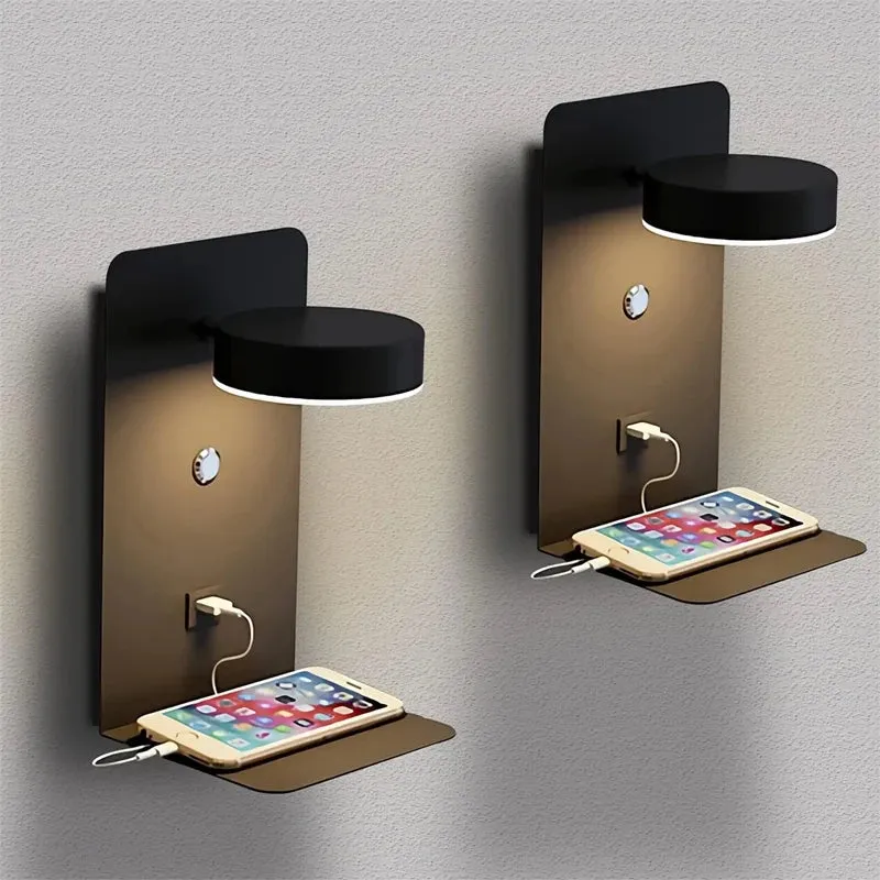 Moderne LED Wandleuchte mit USB-Ladeanschluss für Schlafzimmer und Wohnzimmer