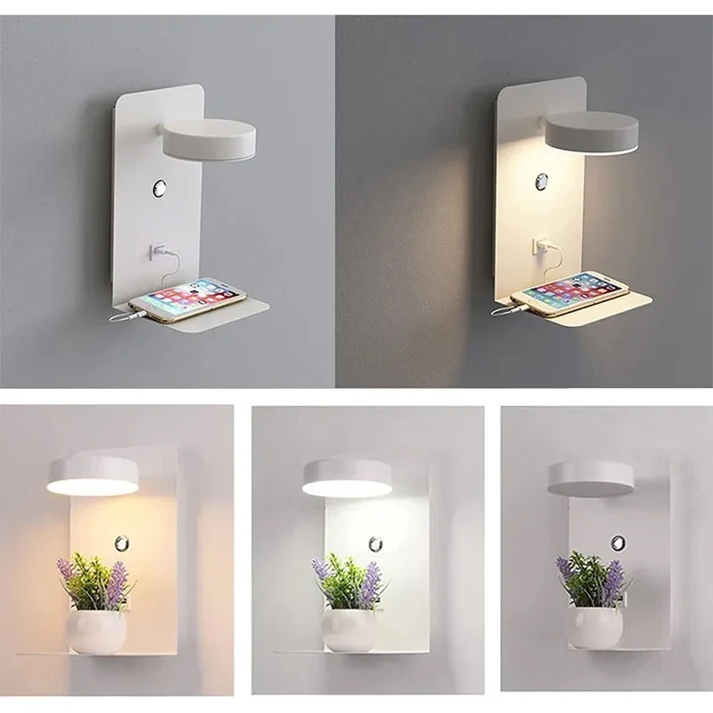 Moderne LED Wandleuchte mit USB-Ladeanschluss für Schlafzimmer und Wohnzimmer