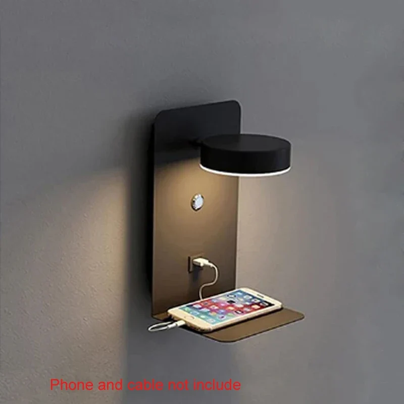 Moderne LED Wandleuchte mit USB-Ladeanschluss für Schlafzimmer und Wohnzimmer