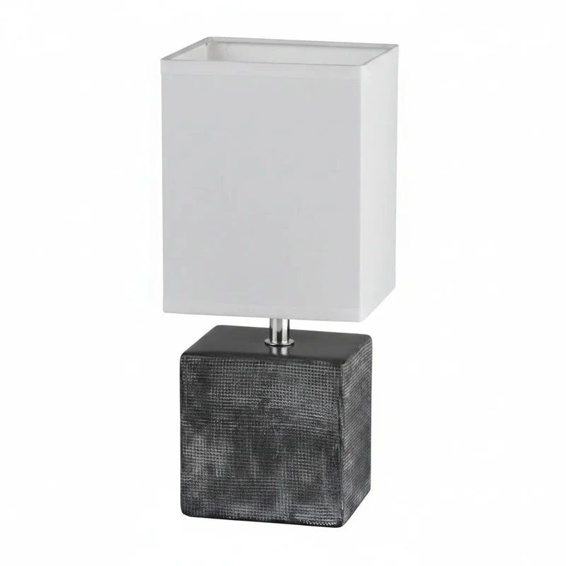 Fischer & Honsel Keramik-Tischlampe 53801 – eckig, braun, weißer Stoffschirm, 31 cm, E14