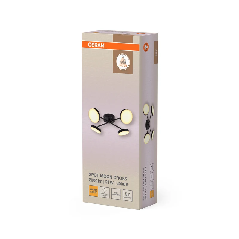 OSRAM DECOR Spot Moon Deckenleuchte schwarz, 4 Spots Cross, 21W