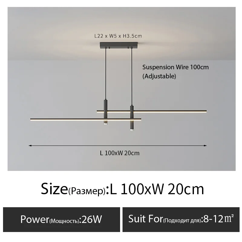 Modernes Lineares LED Pendelleuchte Langgestreckt für Esszimmer und Minimalist Bar