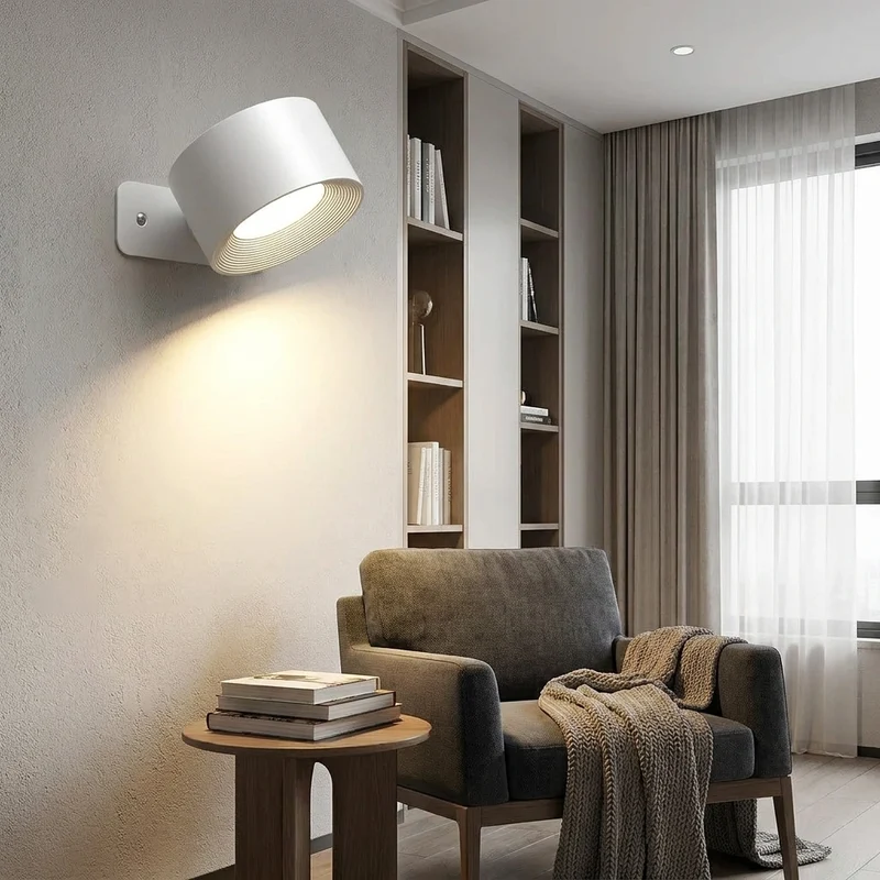 Moderne Drehbare Wiederaufladbare LED Wandleuchte für Schlafzimmer und Homeoffice
