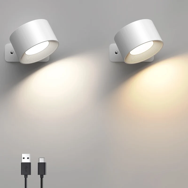 Moderne Drehbare Wiederaufladbare LED Wandleuchte für Schlafzimmer und Homeoffice