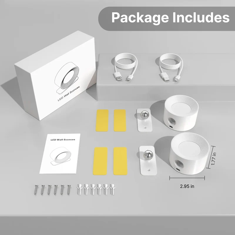 Moderne Drehbare Wiederaufladbare LED Wandleuchte für Schlafzimmer und Homeoffice