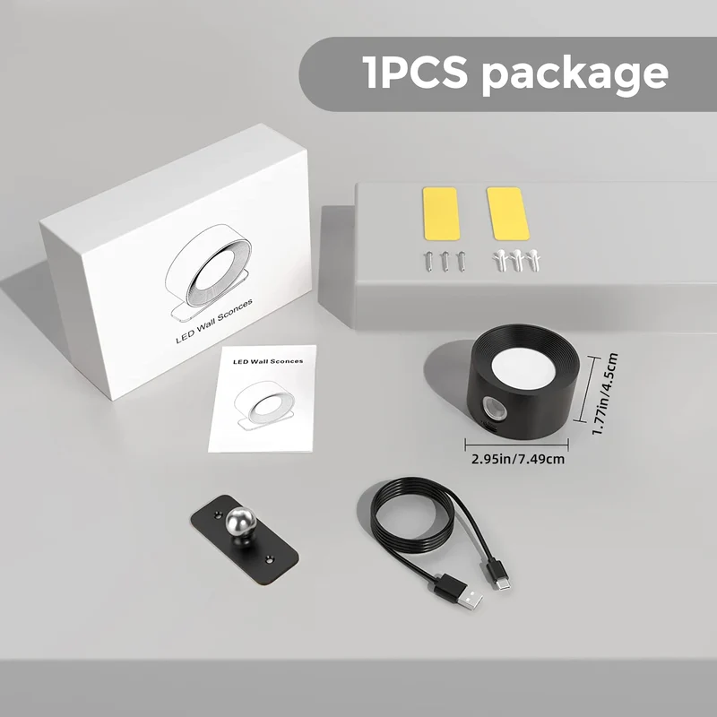 Moderne Drehbare Wiederaufladbare LED Wandleuchte für Schlafzimmer und Homeoffice