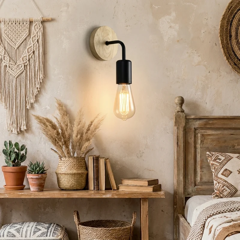 Vintage Holz Wandleuchte Industrial für Esszimmer und Schlafzimmer