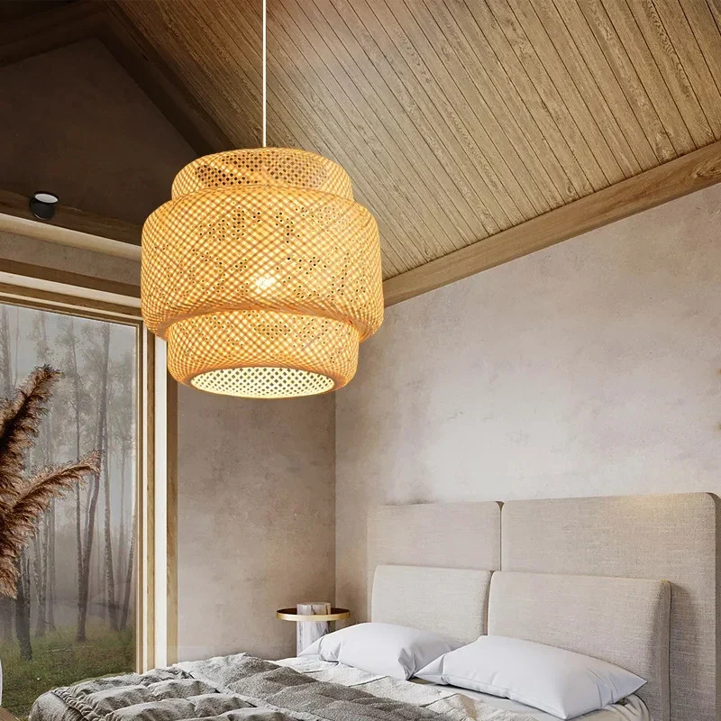 Handgewebte Bambus Pendelleuchte Organisch für Esszimmer und Schlafzimmer