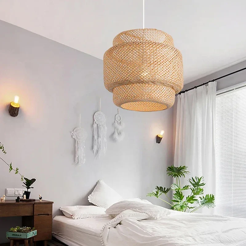 Handgewebte Bambus Pendelleuchte Organisch für Esszimmer und Schlafzimmer