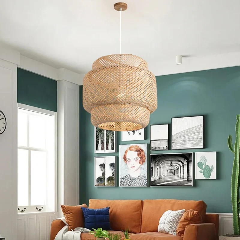 Handgewebte Bambus Pendelleuchte Organisch für Esszimmer und Schlafzimmer