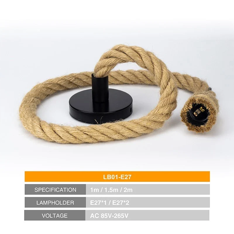 Vintage Hanfseil Pendelleuchte Industrial für Café und Bar Loft-Stil