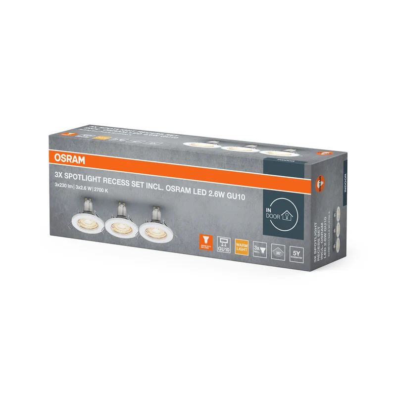 OSRAM LED SPOT SET RECESS GU10 3x2.6W GU10 White, 230 lm, 2700 K, Warmweiß, 3er Pack