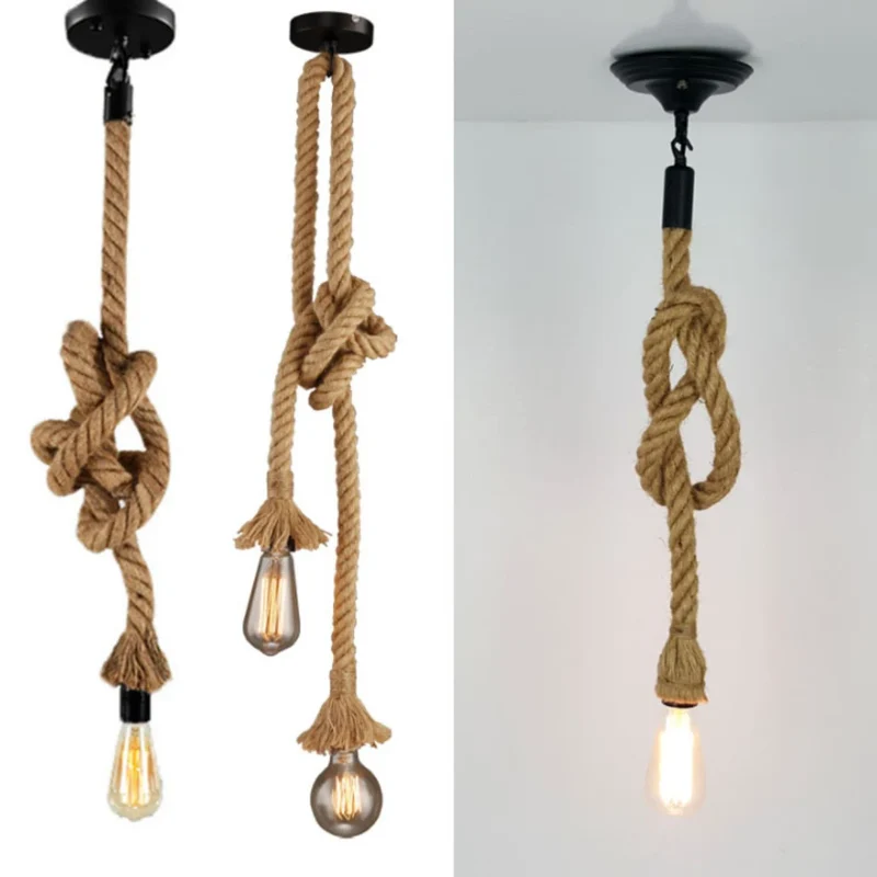 Vintage Hanfseil Hängelampe Industrial für Loft und Café Gemütlich