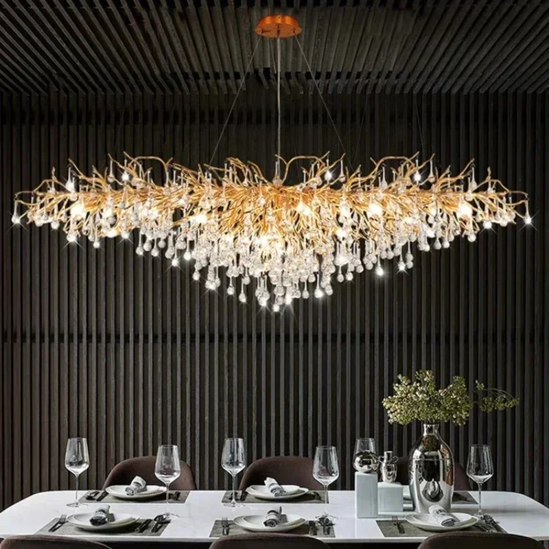 Luxus Rechteckiger Gold Kristall Kronleuchter für Modernes Esszimmer und Wohnzimmer