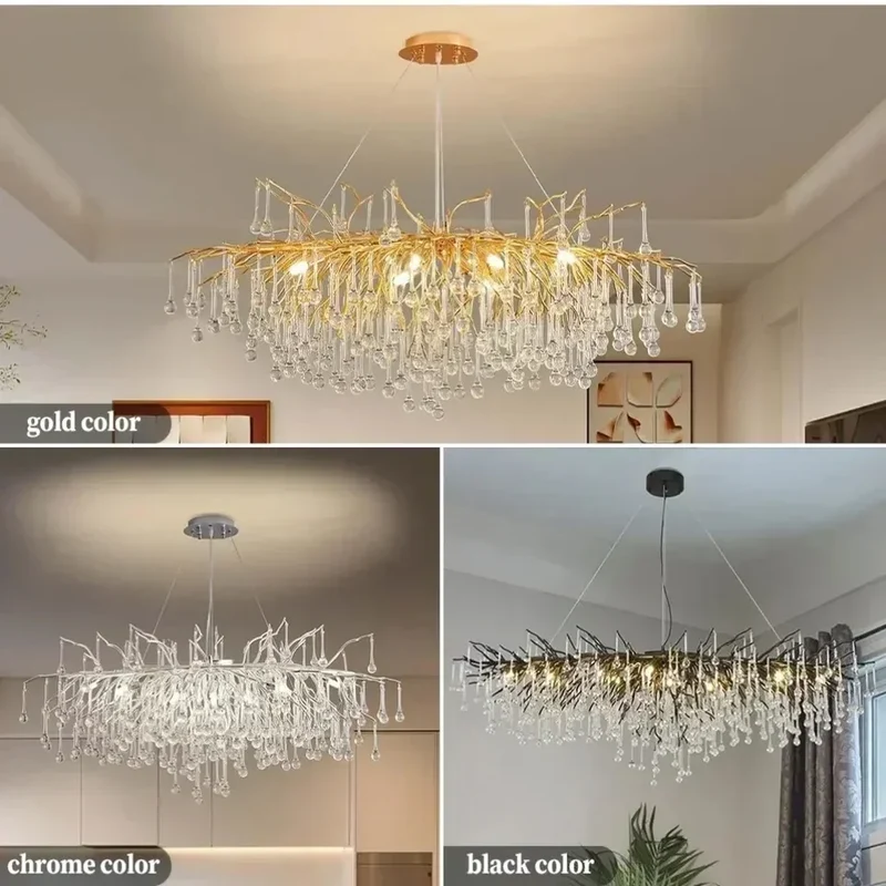 Luxus Rechteckiger Gold Kristall Kronleuchter für Modernes Esszimmer und Wohnzimmer