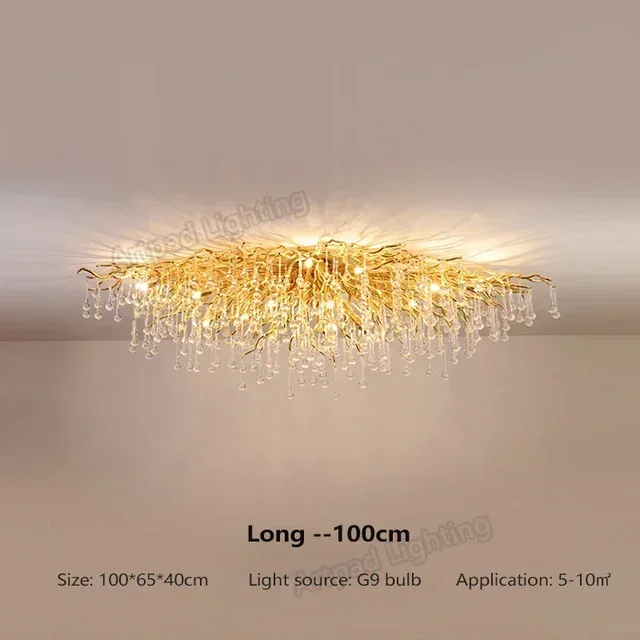 Luxus Rechteckiger Gold Kristall Kronleuchter für Modernes Esszimmer und Wohnzimmer
