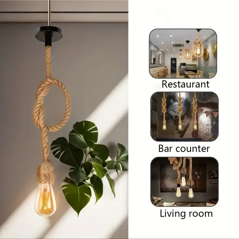 Vintage Hanfseil Pendelleuchte für Industrial Lofts und Bars