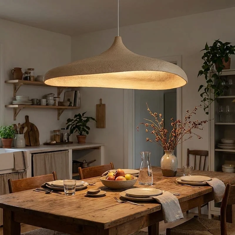 Wabi-Sabi Pendelleuchte Organisch für Wohn- und Esszimmer Naturmaterialien