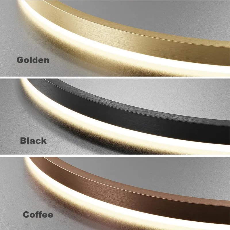 Moderner LED Ring Kronleuchter Gebürstetes Gold und Schwarz für Elegantes Esszimmer