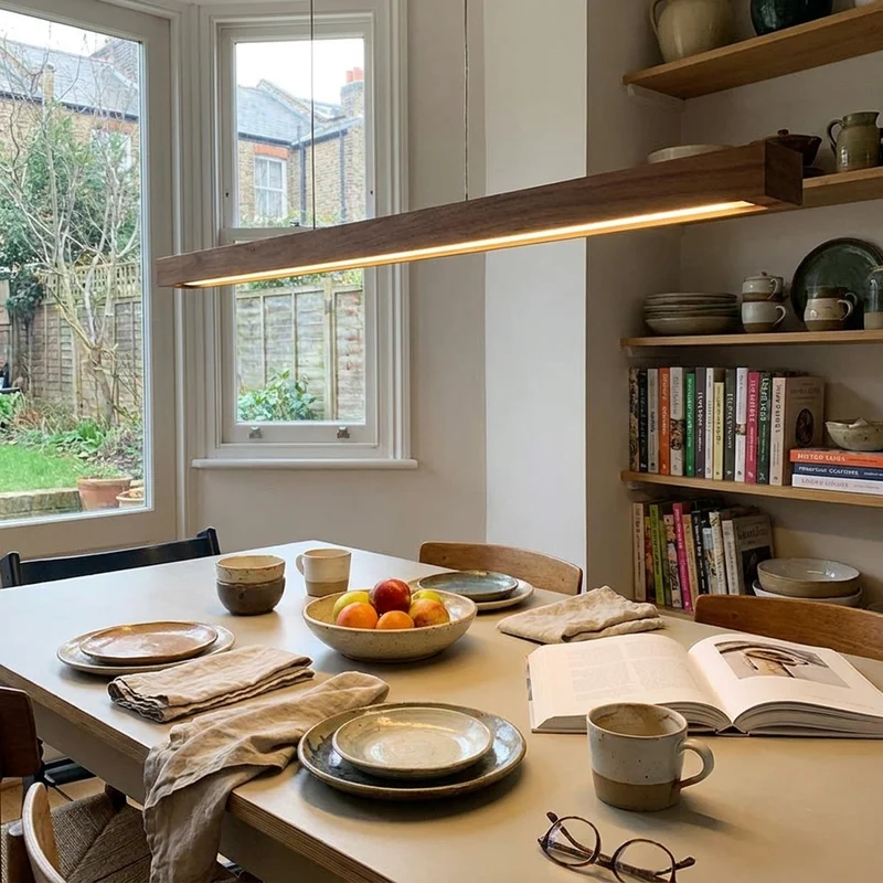 Moderne Lineare Holz LED Pendelleuchte für Esszimmer und Büro