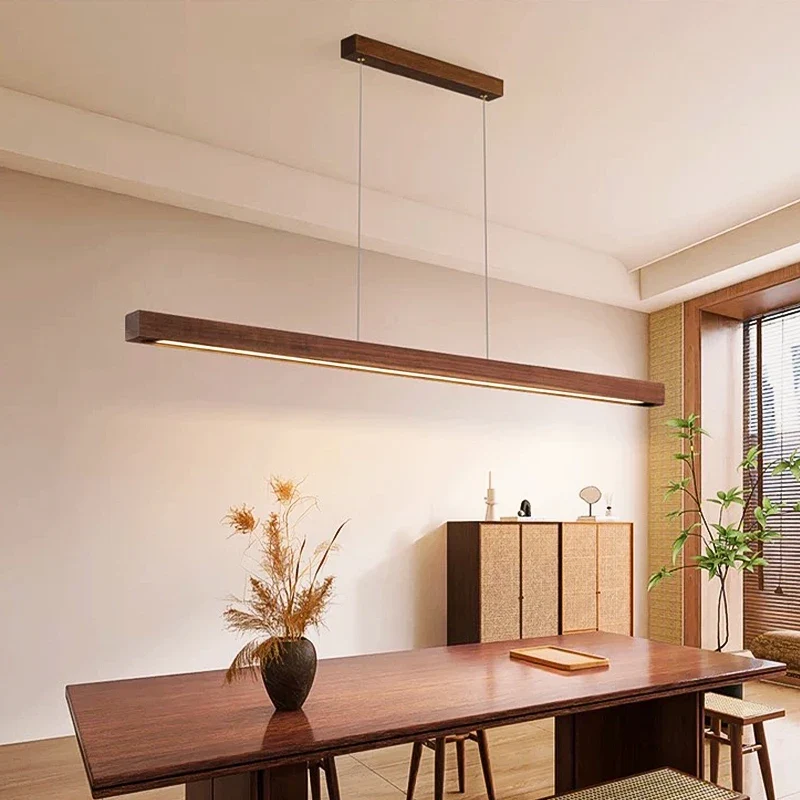 Moderne Lineare Holz LED Pendelleuchte für Esszimmer und Büro
