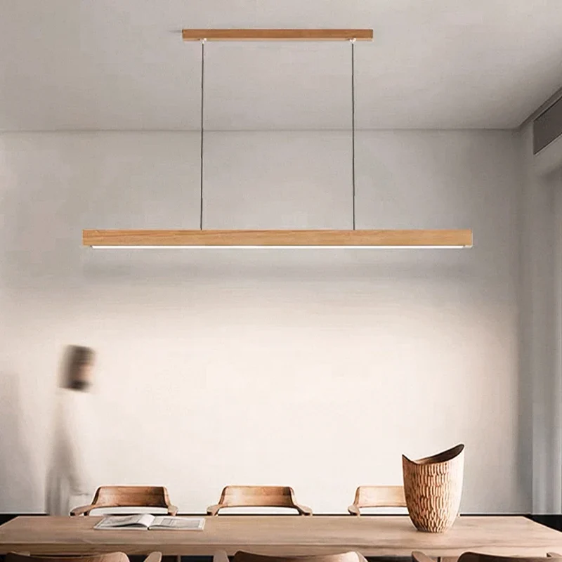 Moderne Lineare Holz LED Pendelleuchte für Esszimmer und Büro