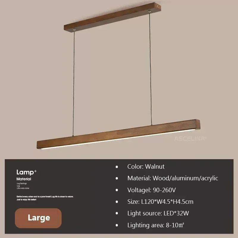 Moderne Lineare Holz LED Pendelleuchte für Esszimmer und Büro