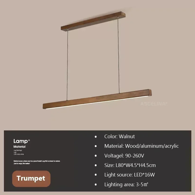 Moderne Lineare Holz LED Pendelleuchte für Esszimmer und Büro