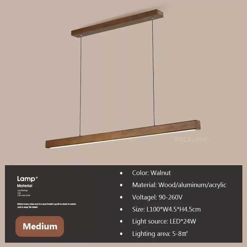 Moderne Lineare Holz LED Pendelleuchte für Esszimmer und Büro