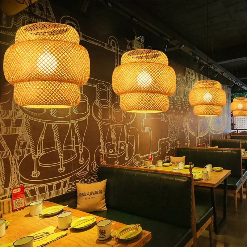 Handgefertigte Rattan Bambus Hängelampe Natürlich für Café und Restaurant Boho