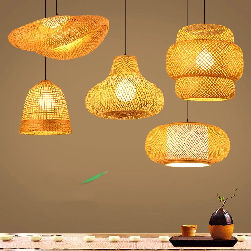 Handgefertigte Rattan Bambus Hängelampe Natürlich für Café und Restaurant Boho