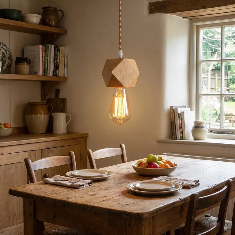 Vintage Holz Pendelleuchte für Restaurants und Gemütliche Wohnräume