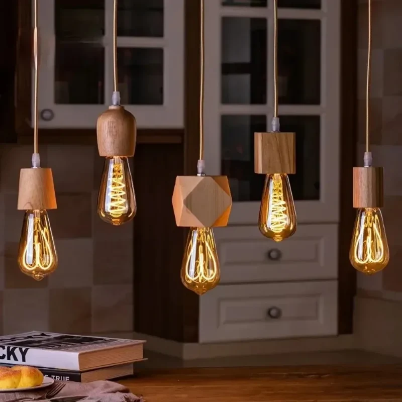 Vintage Holz Pendelleuchte für Restaurants und Gemütliche Wohnräume