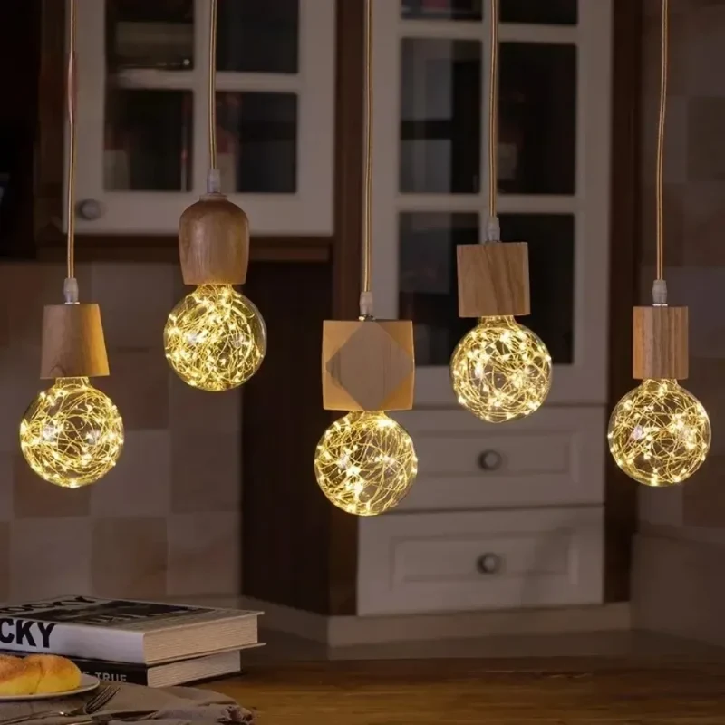 Vintage Holz Pendelleuchte für Restaurants und Gemütliche Wohnräume
