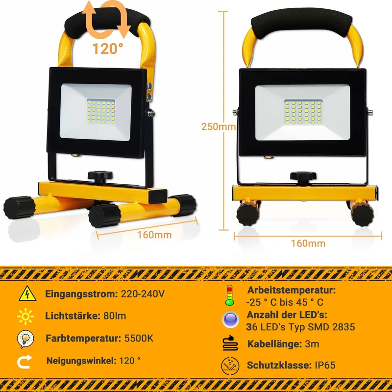 LED Bau-Strahler 30W 50W 3m Kabe IP65 Arbeitsscheinwerfer Baulampe