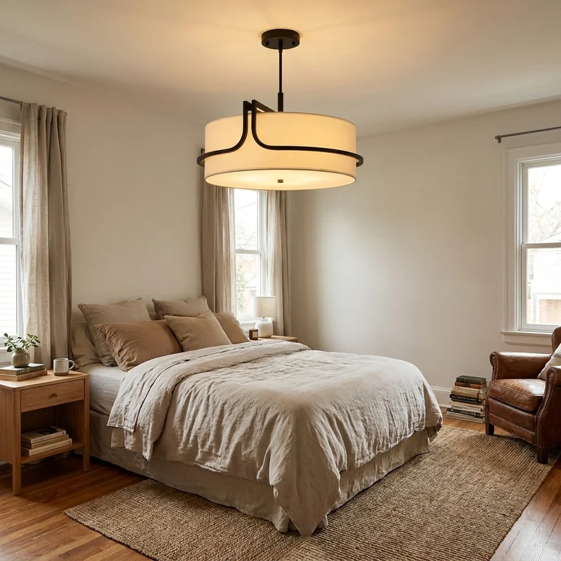 Moderne Stoff Trommel Pendelleuchte Elegant für Esszimmer und Schlafzimmer