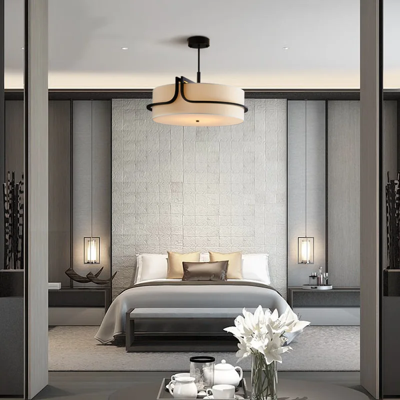 Moderne Stoff Trommel Pendelleuchte Elegant für Esszimmer und Schlafzimmer