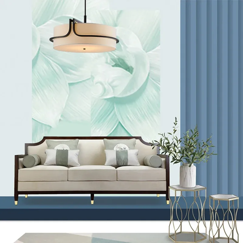 Moderne Stoff Trommel Pendelleuchte Elegant für Esszimmer und Schlafzimmer