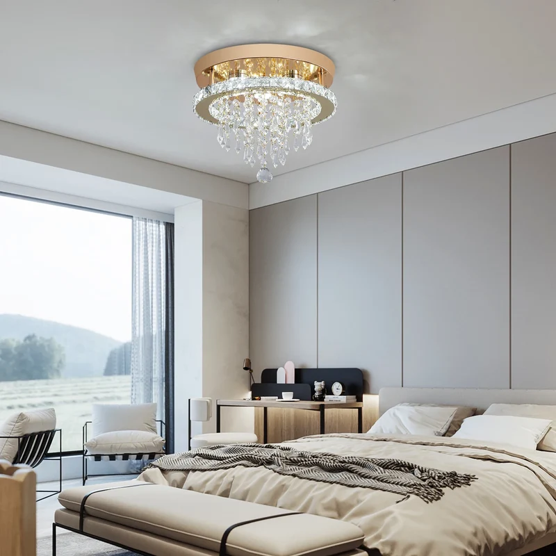 Luxus Gold Kristall Kronleuchter Glamourös für Modernes Wohnzimmer und Schlafzimmer