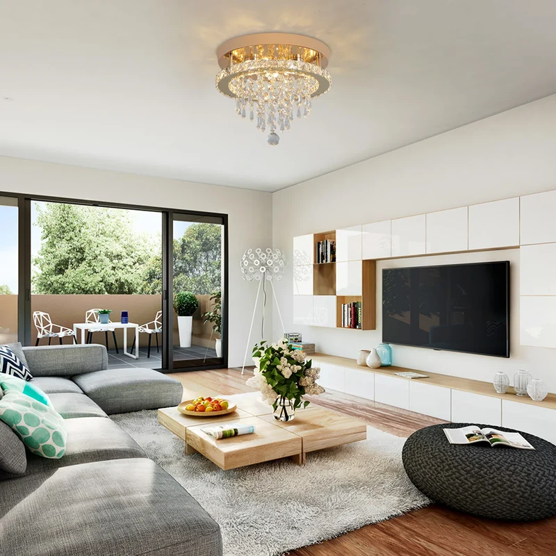 Luxus Gold Kristall Kronleuchter Glamourös für Modernes Wohnzimmer und Schlafzimmer