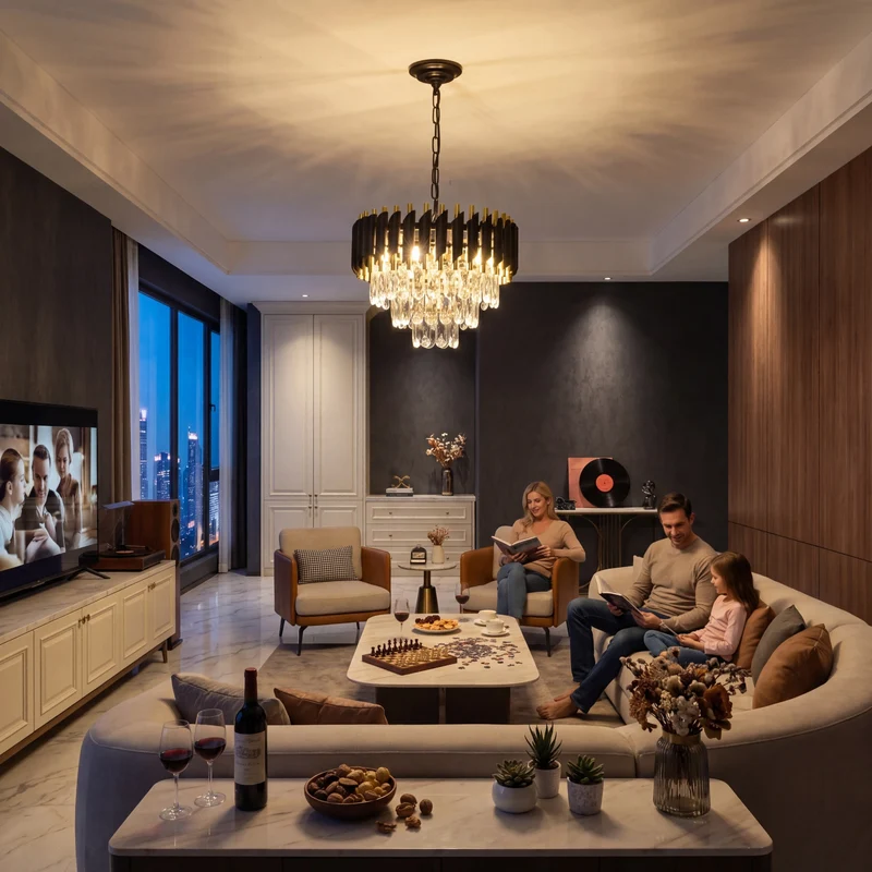 Moderner Schwarz Gold Kristall Kronleuchter für Elegantes Esszimmer und Wohnzimmer