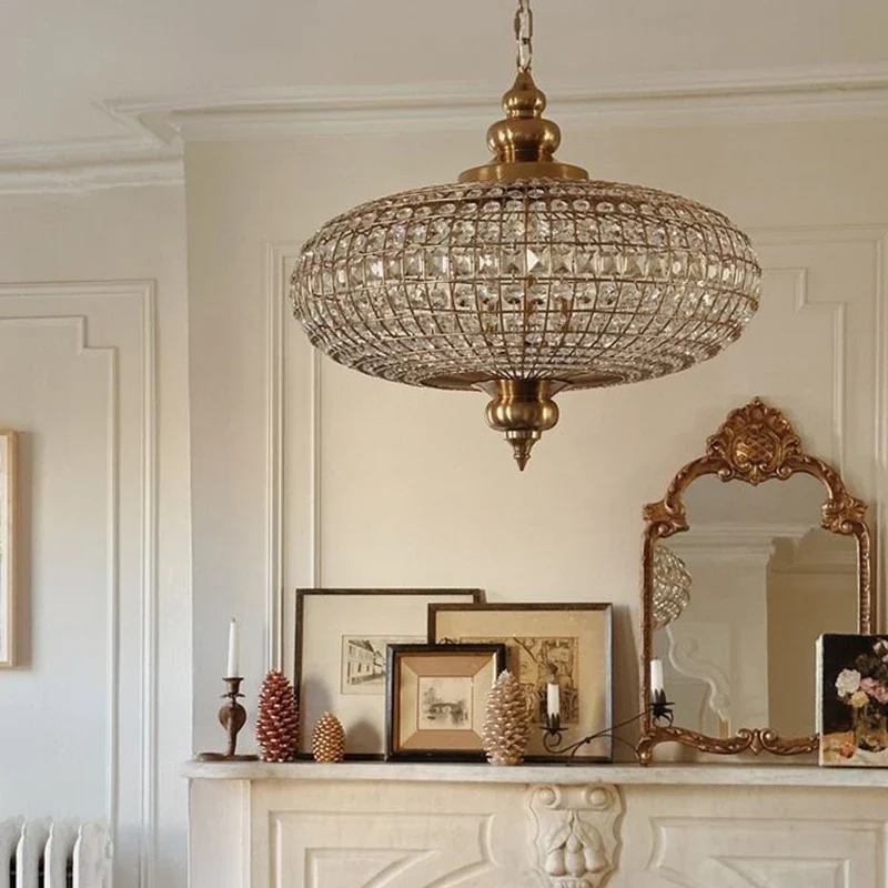 Vintage Kupfer Kristall Pendelleuchte für Luxuriöse Esszimmer und Hotels