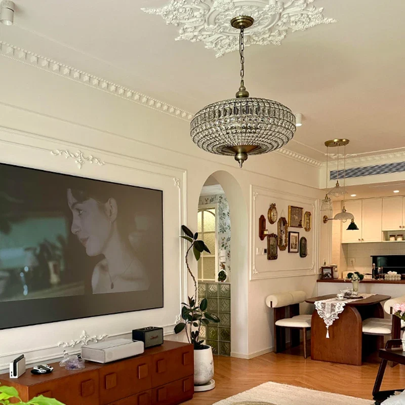 Vintage Kupfer Kristall Pendelleuchte für Luxuriöse Esszimmer und Hotels