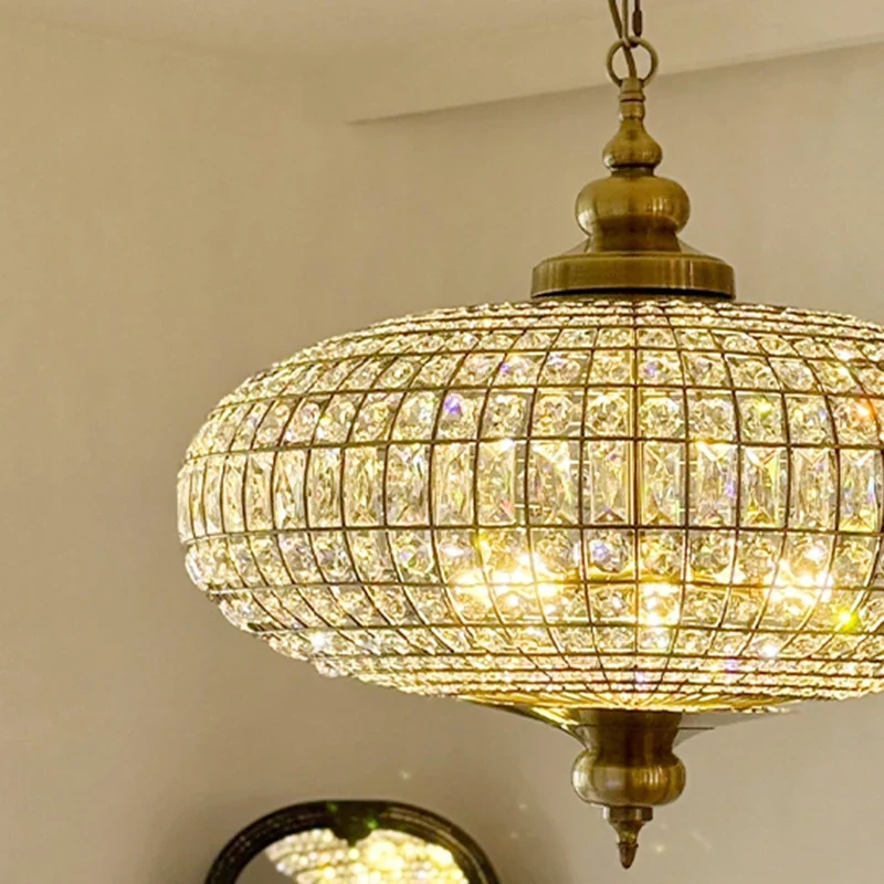 Vintage Kupfer Kristall Pendelleuchte für Luxuriöse Esszimmer und Hotels
