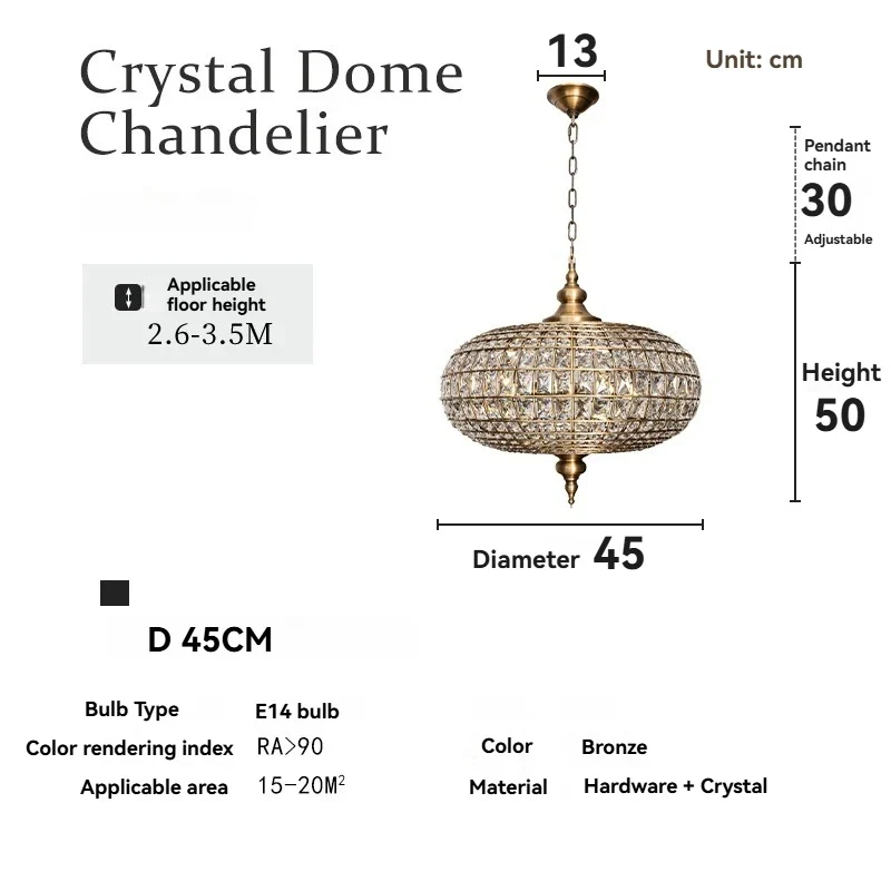 Vintage Kupfer Kristall Pendelleuchte für Luxuriöse Esszimmer und Hotels