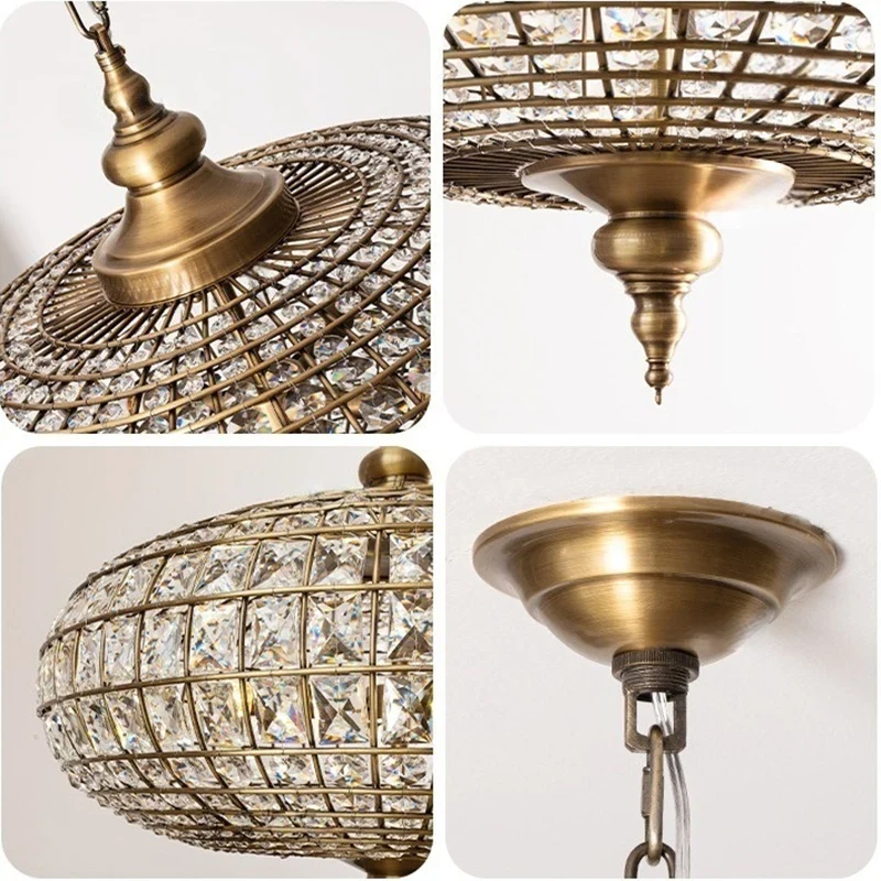 Vintage Kupfer Kristall Pendelleuchte für Luxuriöse Esszimmer und Hotels