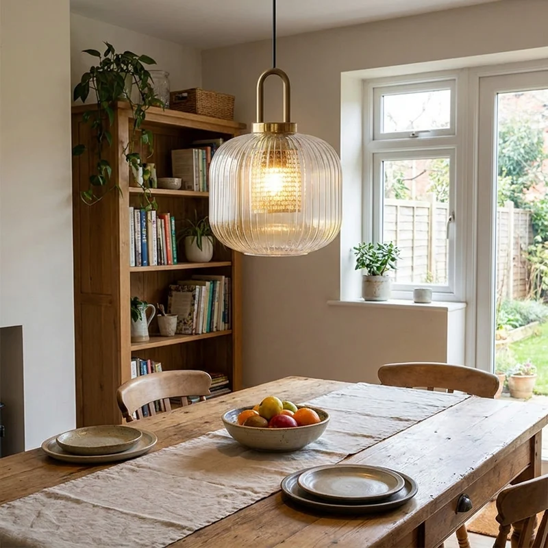 Moderne Gerippte Glas Pendelleuchte für Kücheninsel und Esszimmer