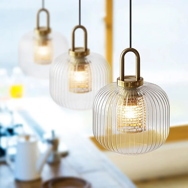 Moderne Gerippte Glas Pendelleuchte für Kücheninsel und Esszimmer